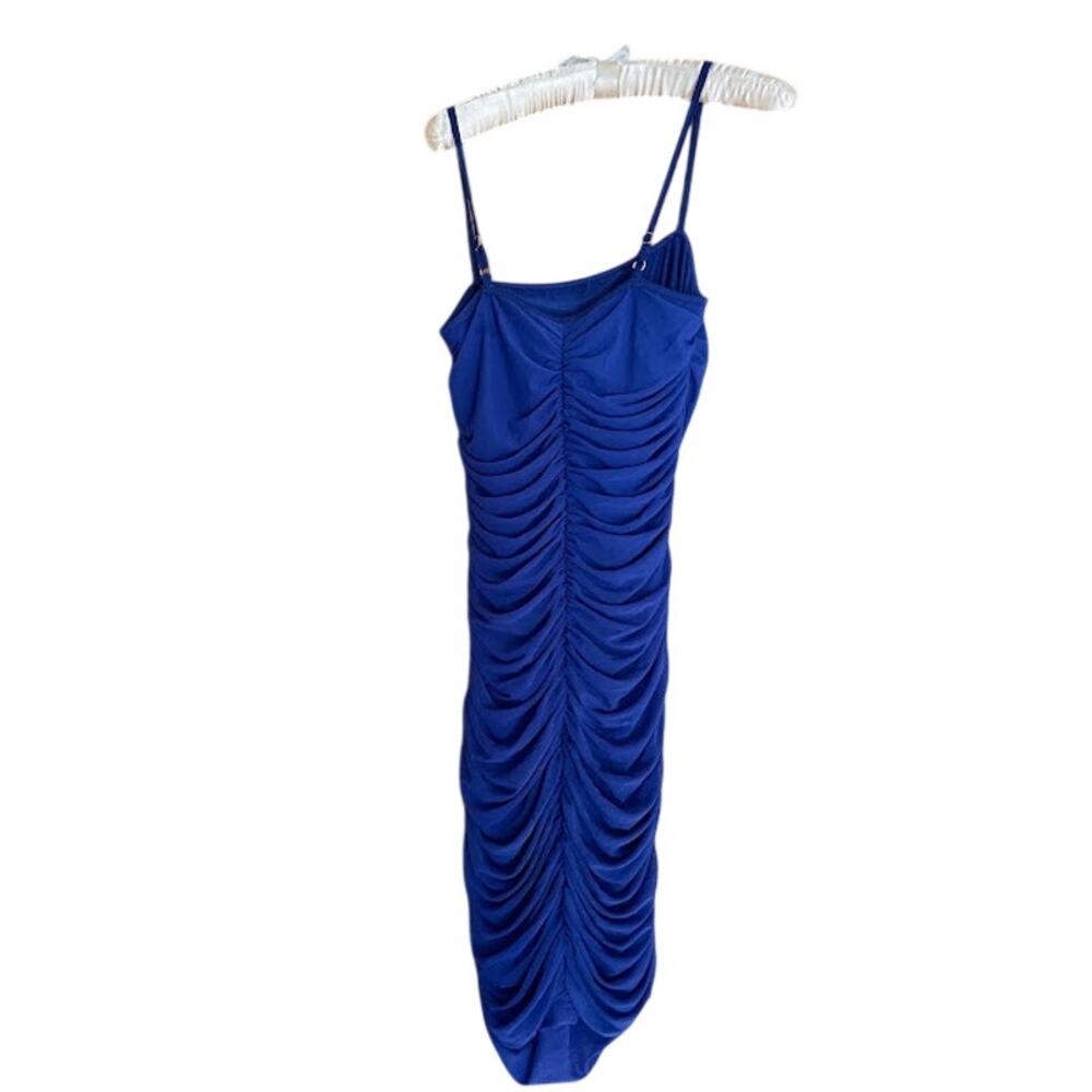 Windsor Royal Blue Cowl Neck Ruched Slinky Bodycon Mini Dress - Size M 6 NWOT
